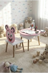 MD Happy Face Çocuk Mobilya Seti Pembe