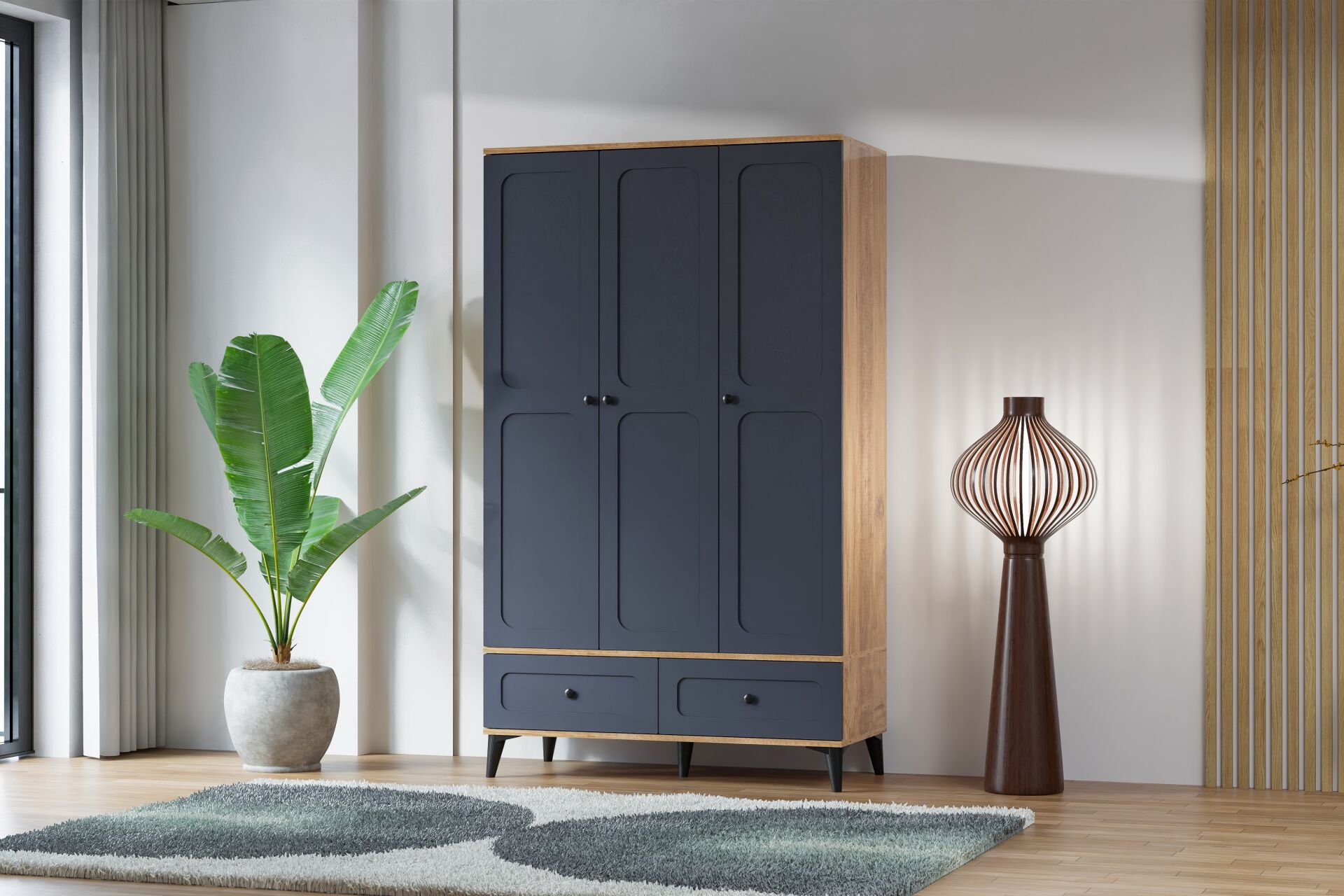 Carina Vintage 3 Kapılı Dolap - Atlantik Çam / Antrasit TN0299