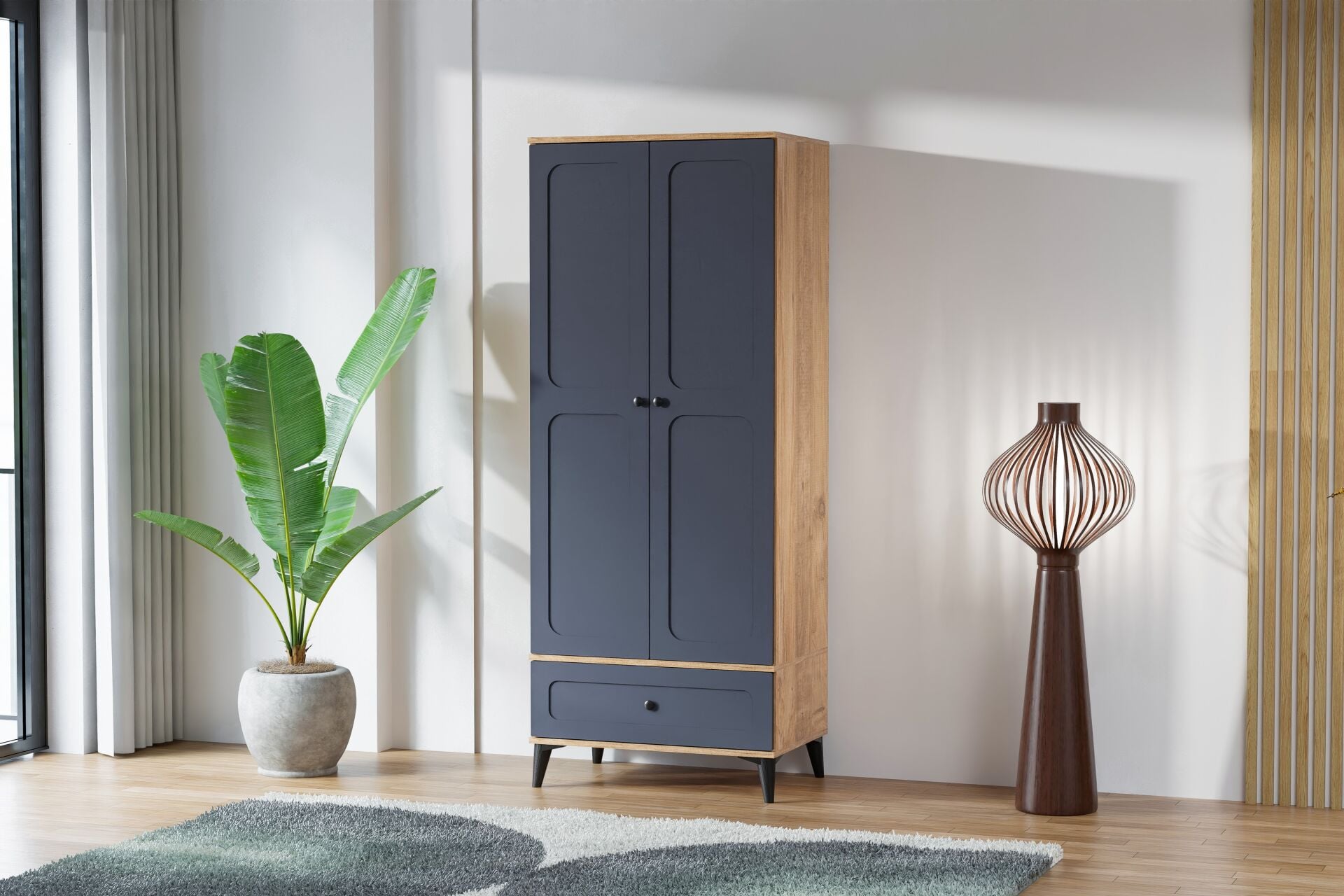 Carina Vintage 2 Kapılı Dolap - Atlantik Çam / Antrasit TN0300