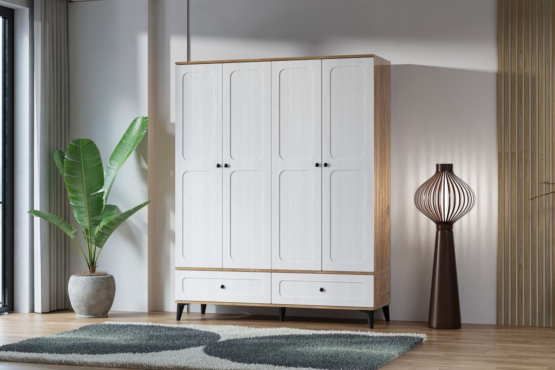 Carina Vintage 4 Kapılı Dolap - Atlantik Çam / Beyaz TN0306