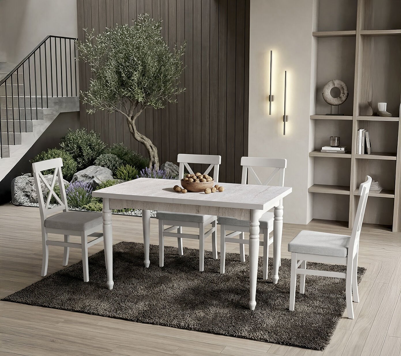 Rustik Traverten Masa & Rustik Sandalye Takımı HDR1451