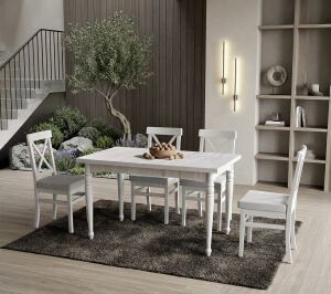 Rustik Traverten Masa & Rustik Sandalye Takımı HDR1451