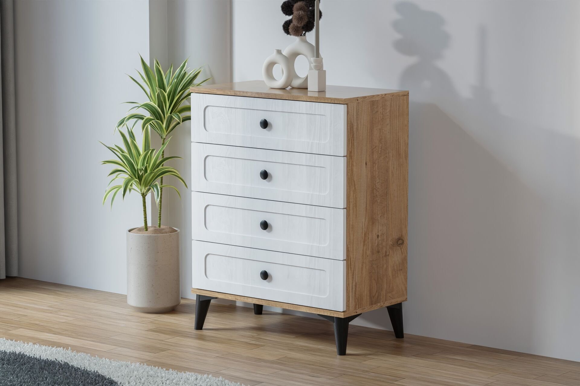 Carina Vintage Şifonyer - Atlantik Çam / Beyaz TN0311