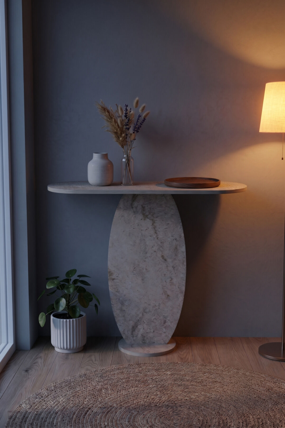 Dresuar Modern Dekoratif Antre Konsolu Giriş Hol Koridor Salon Konsol Masası 7031 Traverten