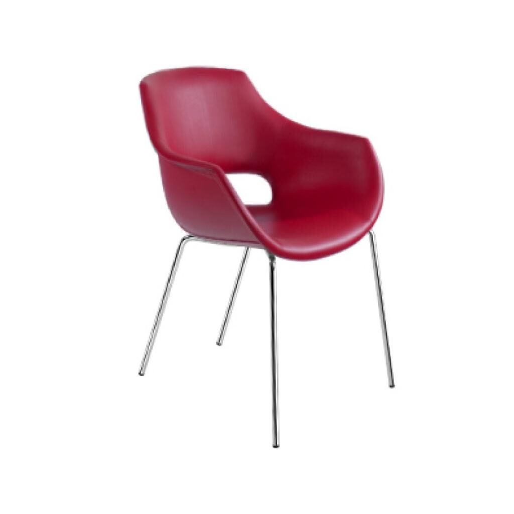 Opal-KD Kırmızı Suni Deri - Krom Kaplama Mutfak Sandalyesi PPT1334