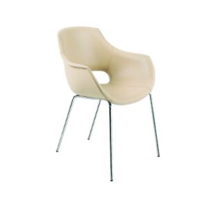 Opal-KD Bej Suni Deri - Krom Kaplama Mutfak Sandalyesi PPT1335