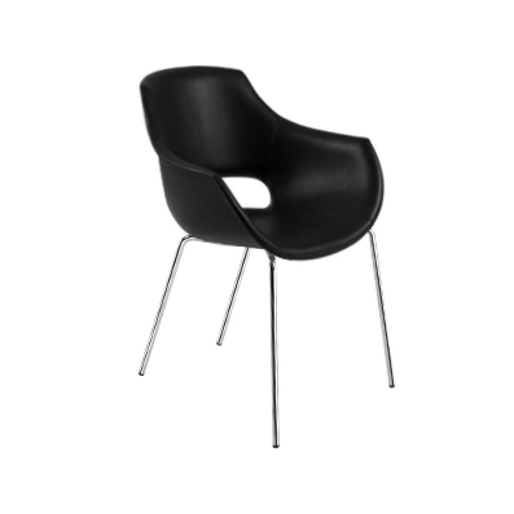 Opal-KD Siyah Suni Deri - Krom Kaplama Mutfak Sandalyesi PPT1338