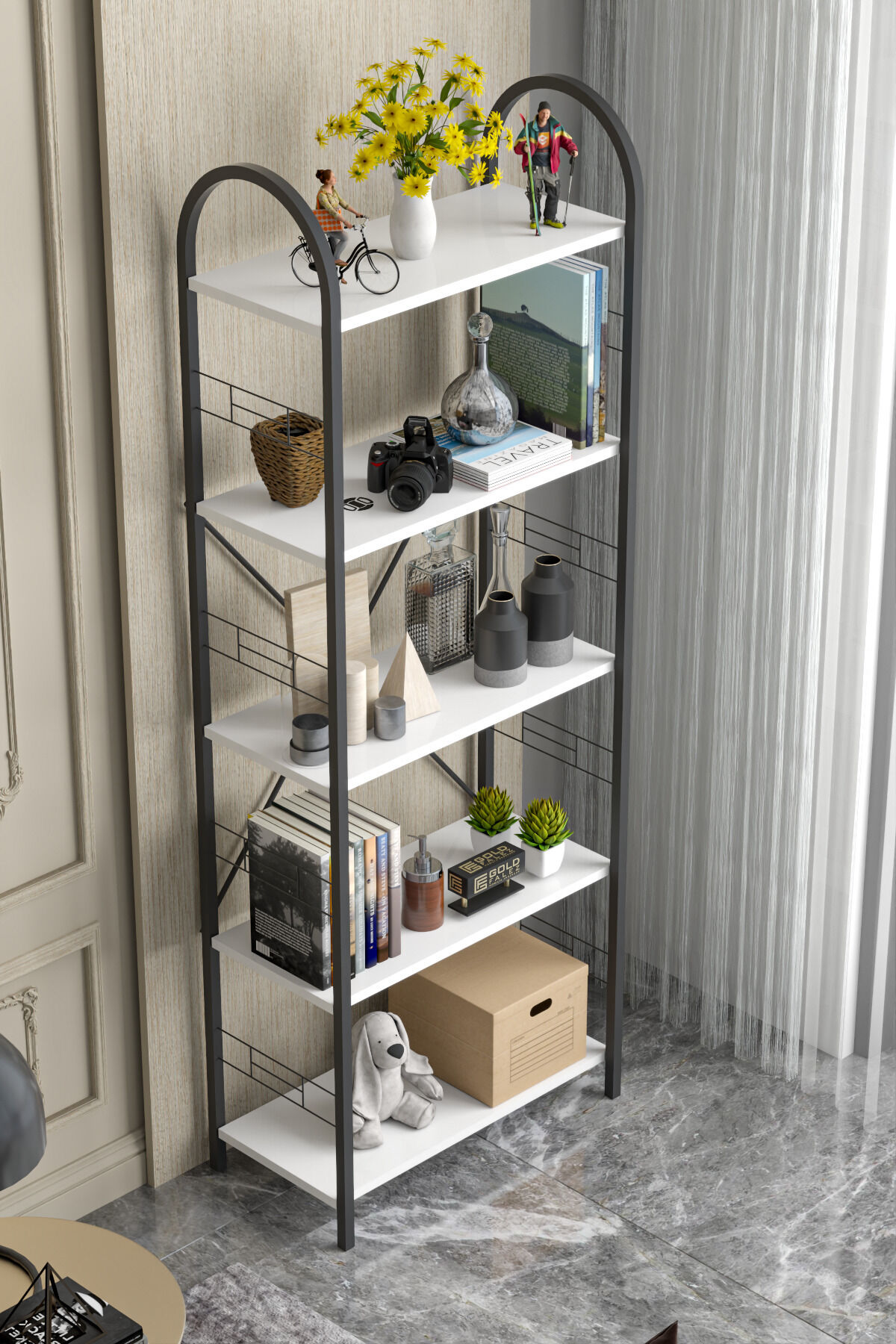 MD Metal Kitaplık Beyaz 180 cm