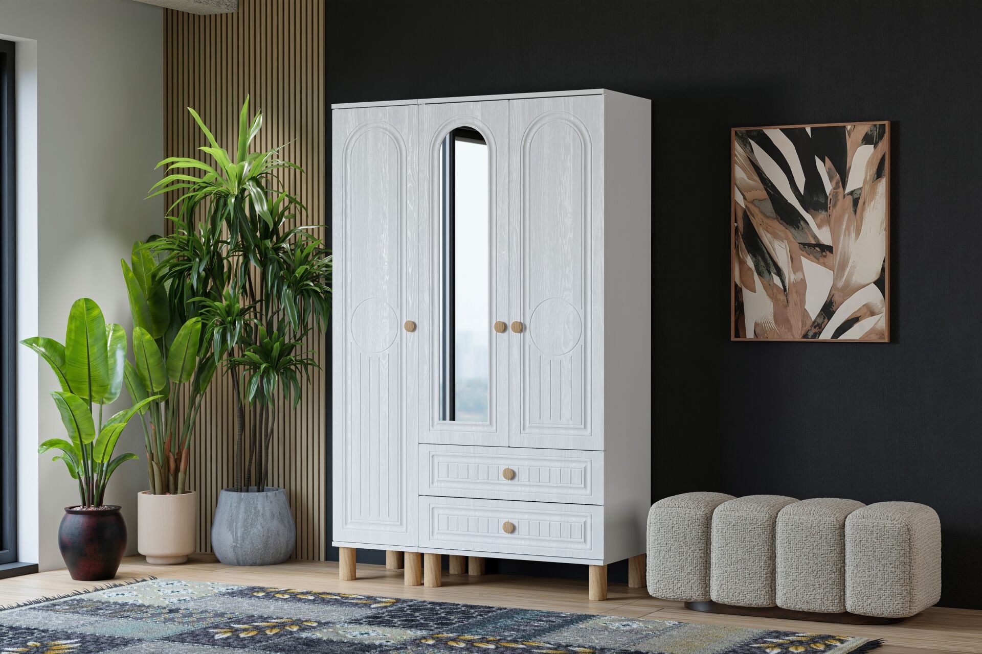 Vera Bohem 3 Kapılı Dolap - Beyaz TN0338