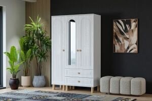 Vera Bohem 3 Kapılı Dolap - Beyaz TN0338