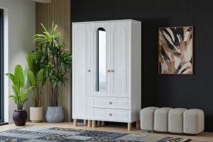 Vera Bohem 3 Kapılı Dolap - Beyaz TN0338