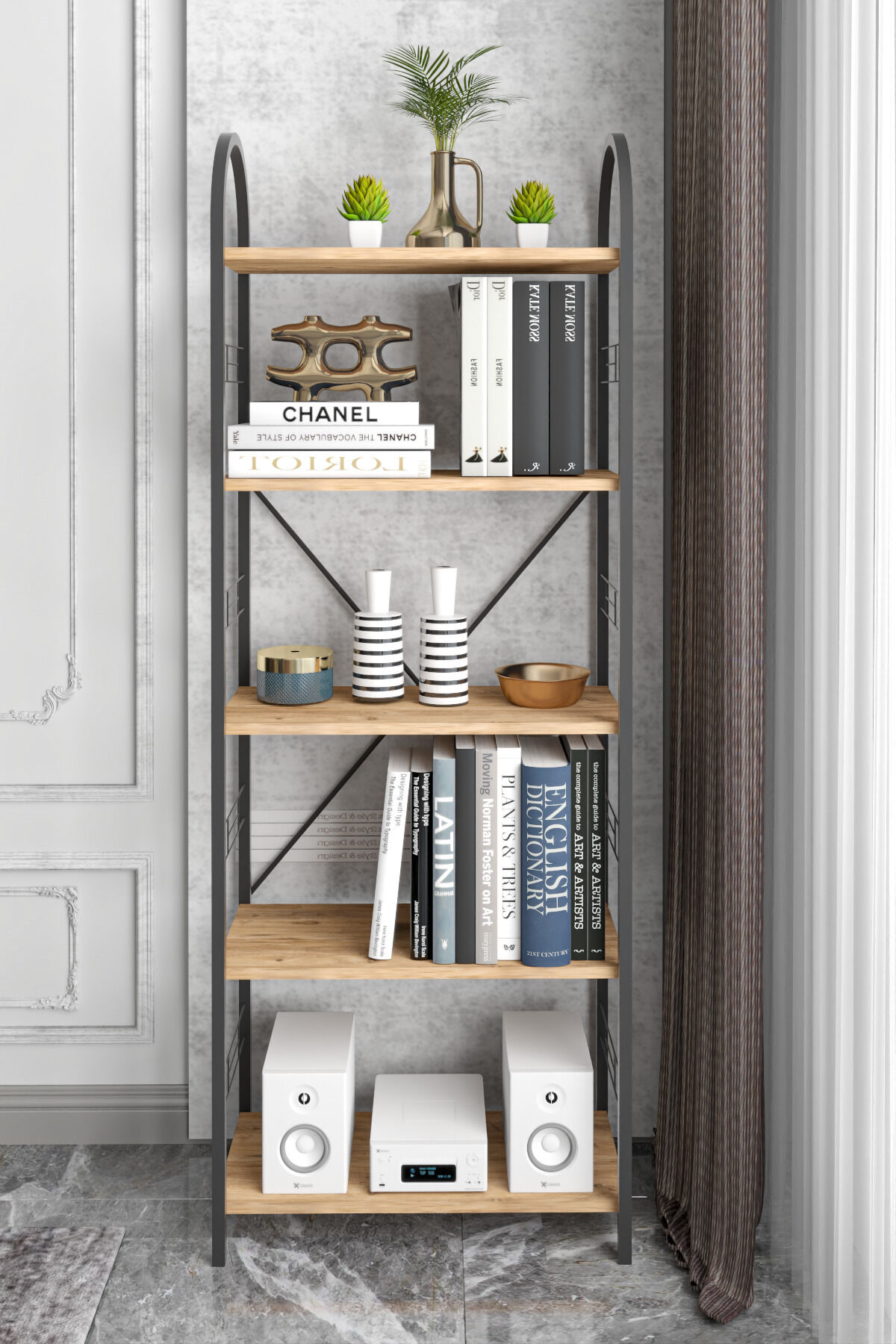 MD Metal Kitaplık Atlantik Çam 180 cm