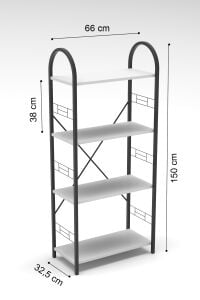 MD Metal Kitaplık Beyaz 150 cm