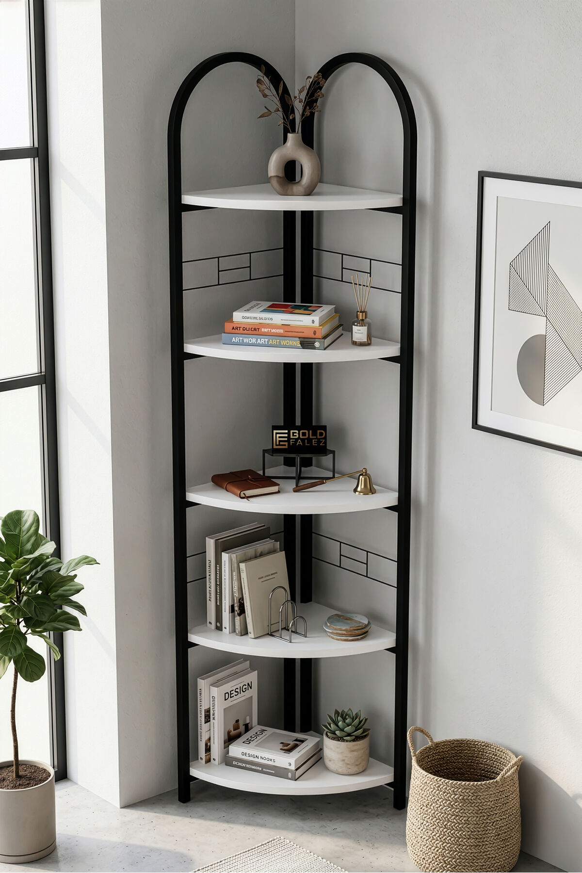 MD Metal Çiçeklik Kitaplık Beyaz 151 cm