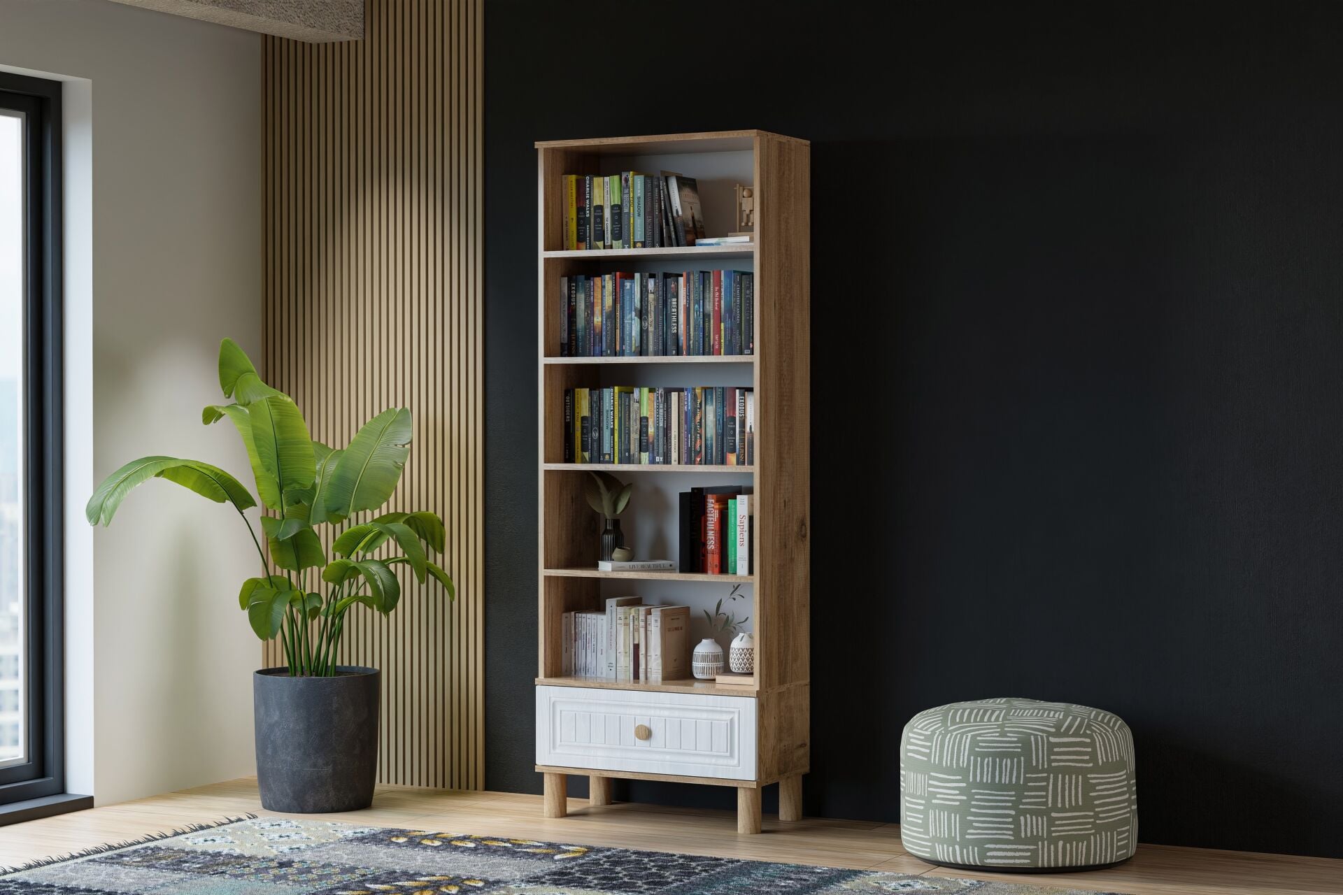 Vera Bohem Kitaplık - Atlantik Çam / Beyaz TN0357