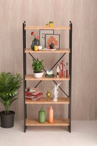 İlkal 5 Raflı Metal Kitaplık Ceviz 180 cm
