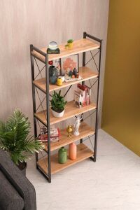 İlkal 5 Raflı Metal Kitaplık Ceviz 180 cm