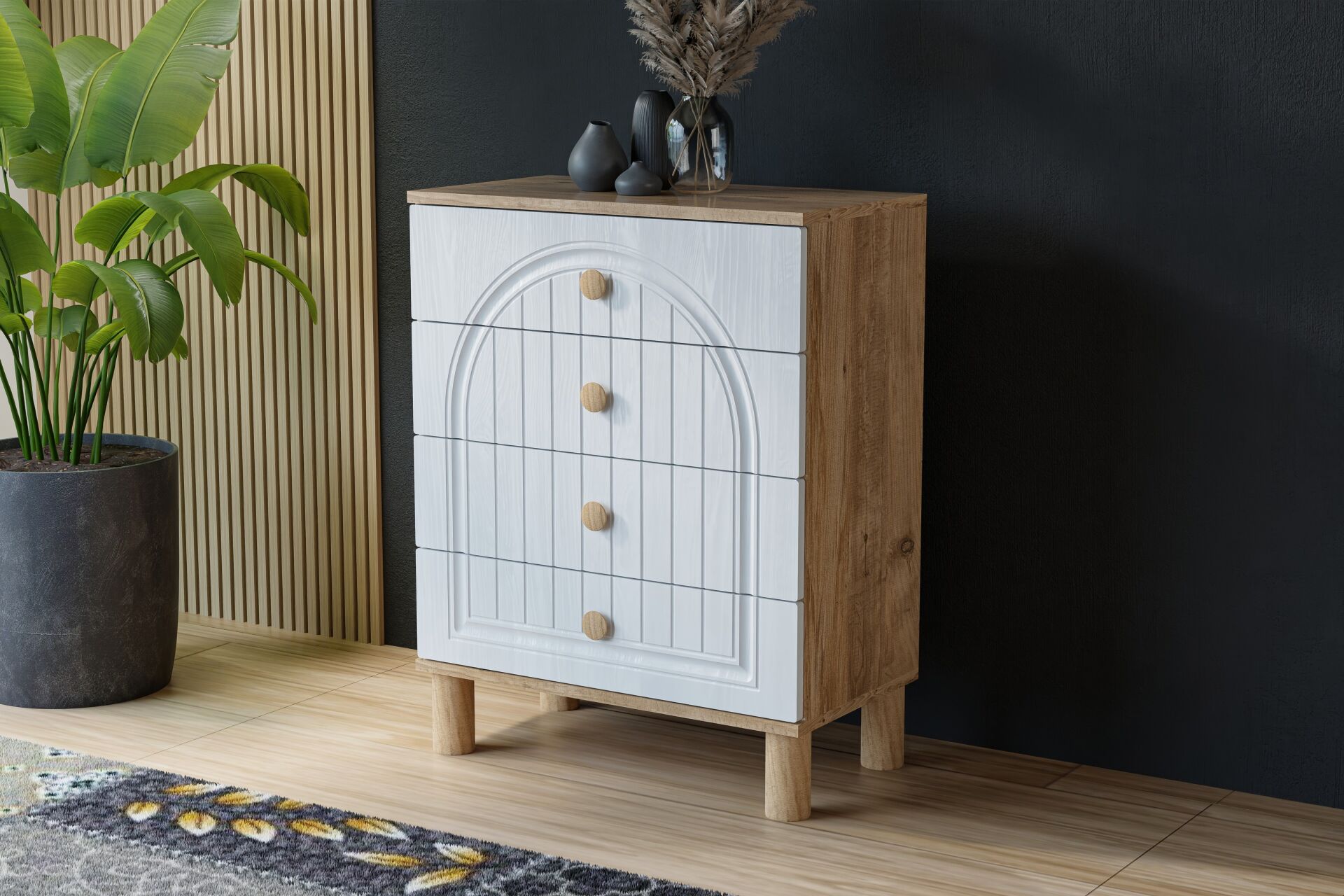 Vera Bohem Şifonyer - Atlantik Çam / Beyaz TN0359