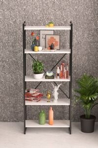 İlkal 5 Raflı Metal Kitaplık Beyaz 180 cm