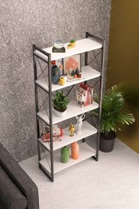 İlkal 5 Raflı Metal Kitaplık Beyaz 180 cm