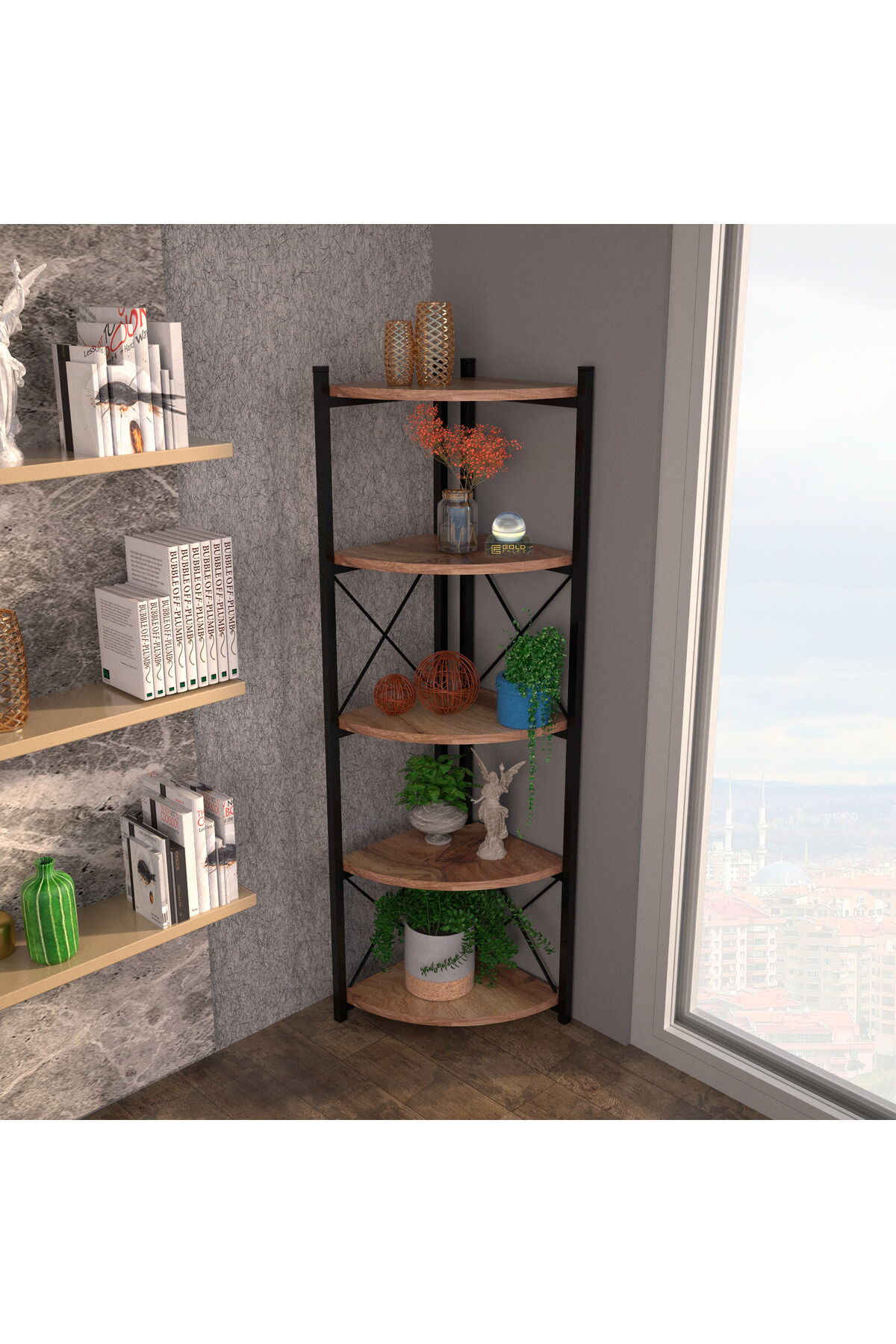 İlkal 6 Raflı Kitaplık ve Saksılık Krem 160 cm