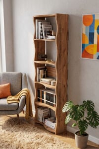 Kitaplık 5 Raflı Esinti Modern Çok Amaçlı Dekoratif Raf Ünitesi Geniş Kütüphane Ofis Kitaplığı 7080 Atlantik Çam
