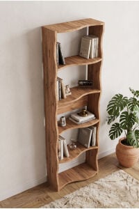 Kitaplık 5 Raflı Esinti Modern Çok Amaçlı Dekoratif Raf Ünitesi Geniş Kütüphane Ofis Kitaplığı 7080 Atlantik Çam