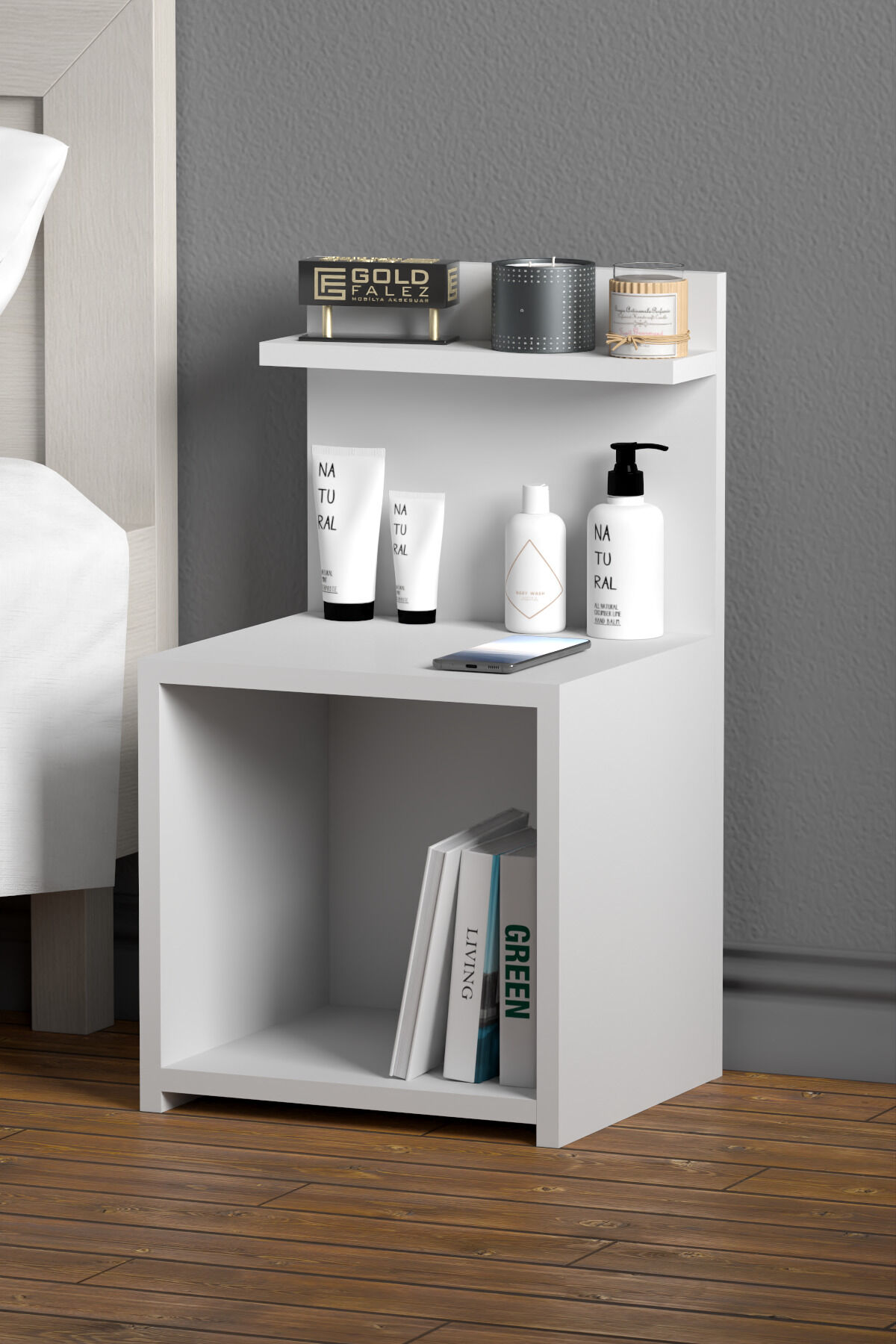 MD Open-Shelf Bedside Cabinet White 63 cm