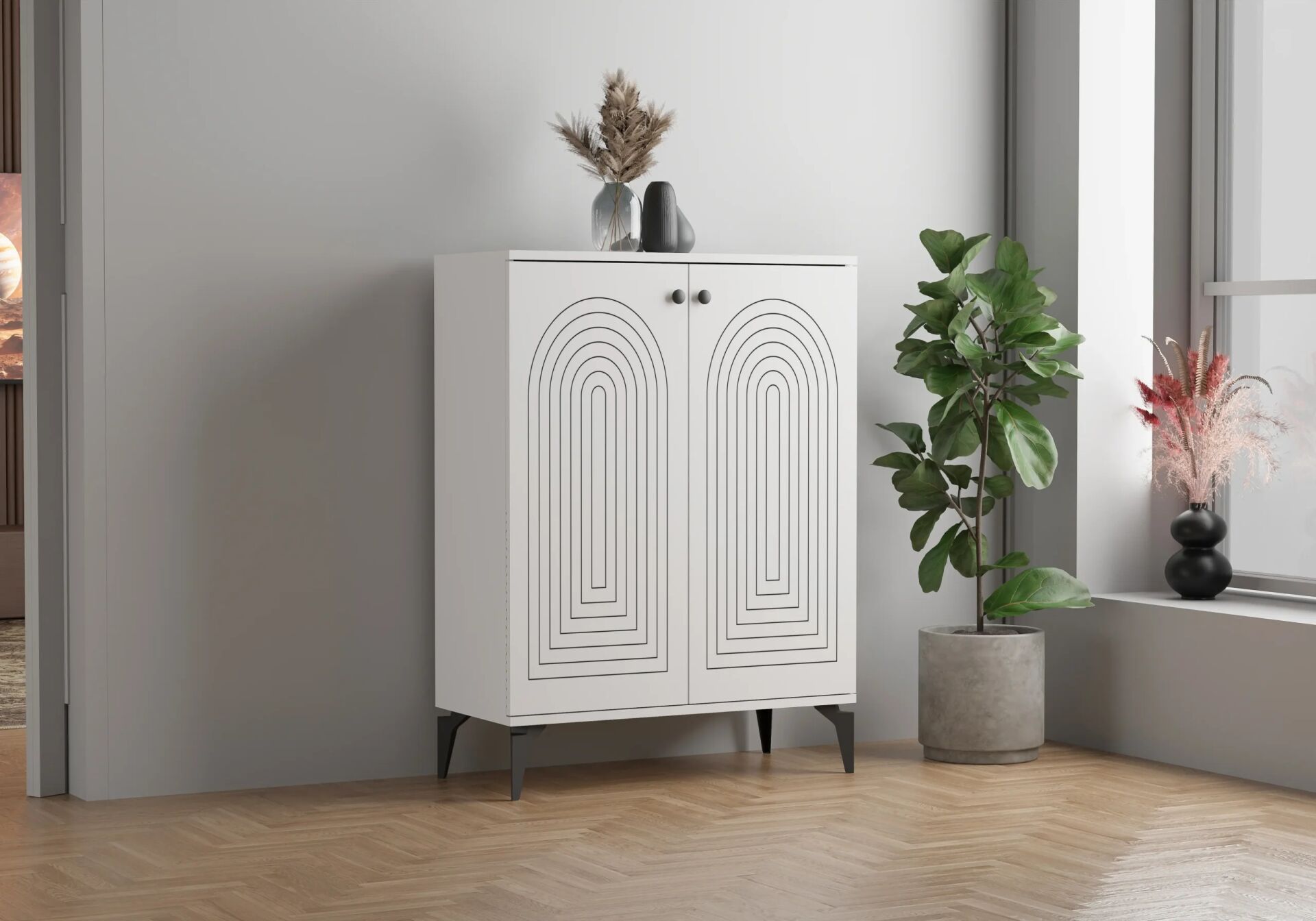 Baskılı Beyaz Ayakkabılık TN0469