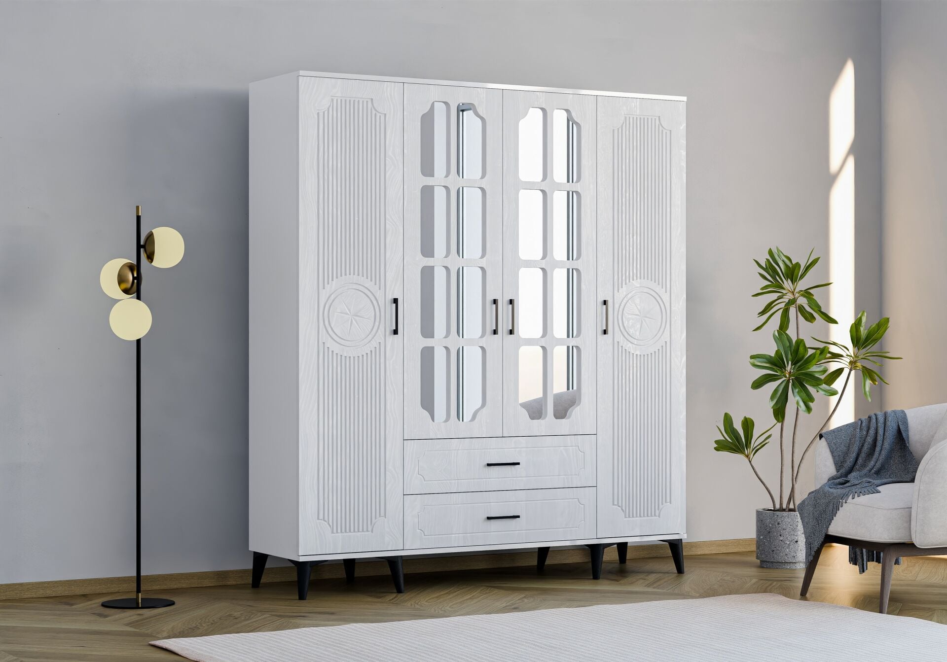 Uzay 4 Kapılı Dolap - Beyaz TN0377