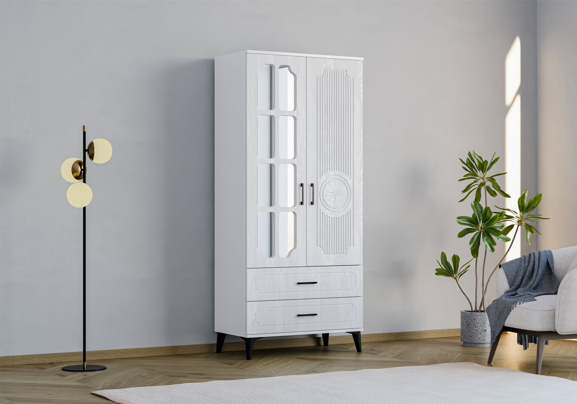 Uzay 2 Kapılı Dolap - Beyaz TN0379