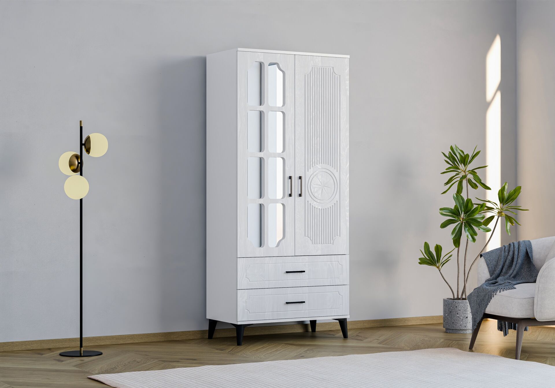 Uzay 2 Kapılı Dolap - Beyaz TN0379