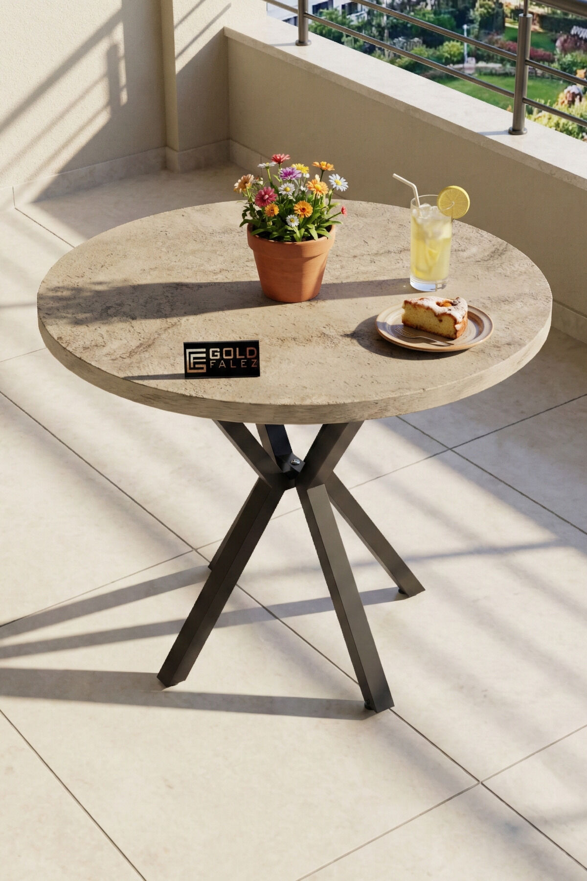 Kitchen Table 90 cm Round Table Modern Metal-Legged Cafe Balcony Office Dining Table 9826 Traverten