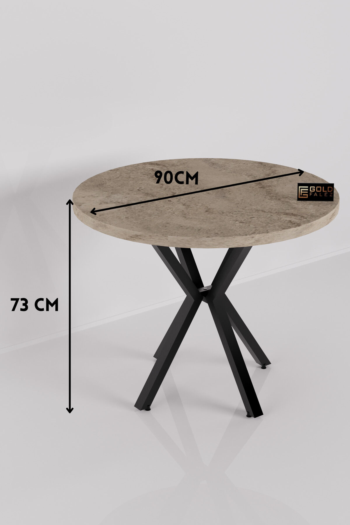 Kitchen Table 90 cm Round Table Modern Metal-Legged Cafe Balcony Office Dining Table 9826 Traverten