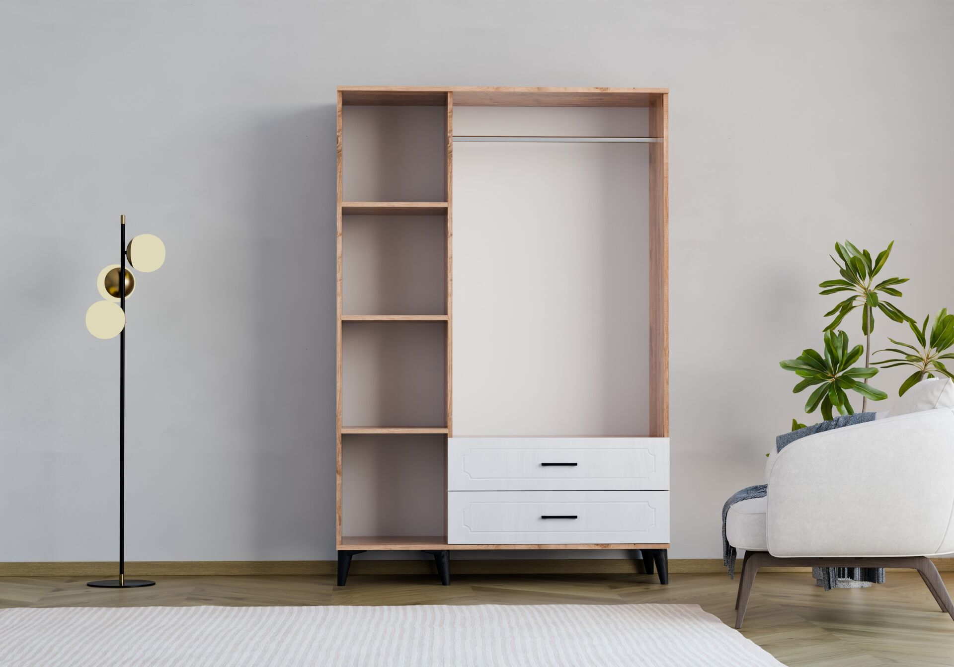 Uzay 3-Door Cabinet - Atlantic Pine / White TN0381