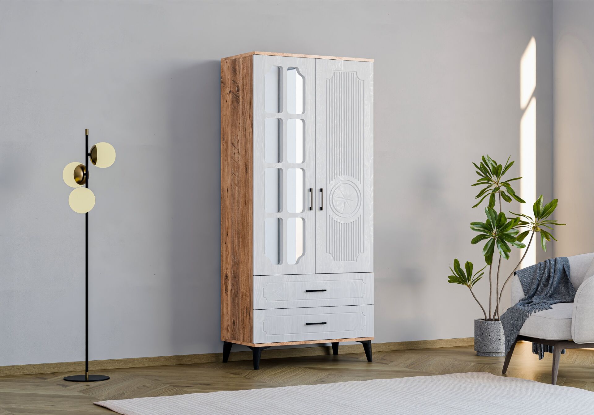 Uzay 2 Kapılı Dolap - Atlantik Çam / Beyaz TN0382