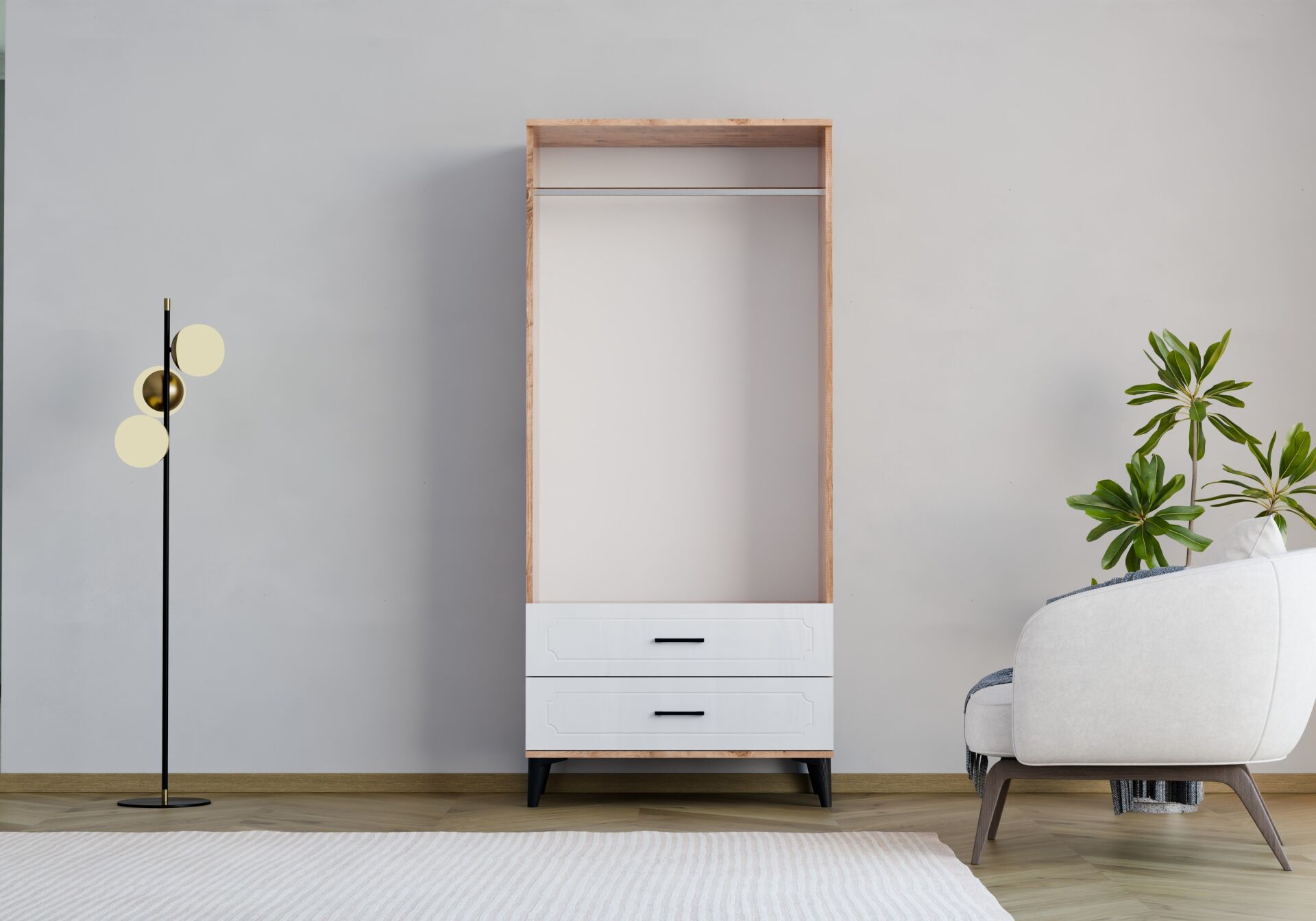 Uzay 2-Door Cabinet - Atlantic Pine / White TN0382