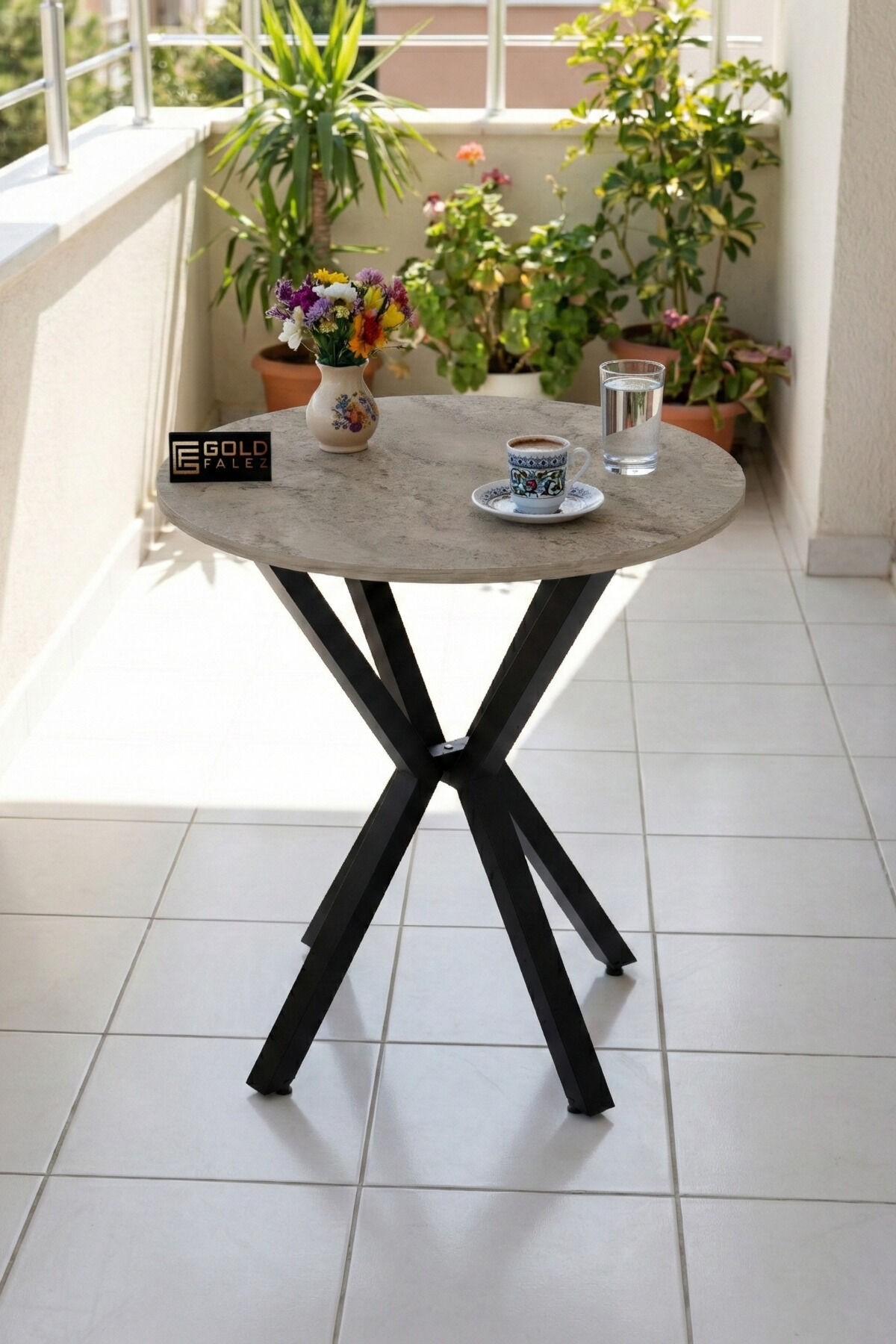 Kitchen Table Round 70 Diameter Metal Leg Dining Table Modern Balcony Garden Cafe Table 9821 Traverten