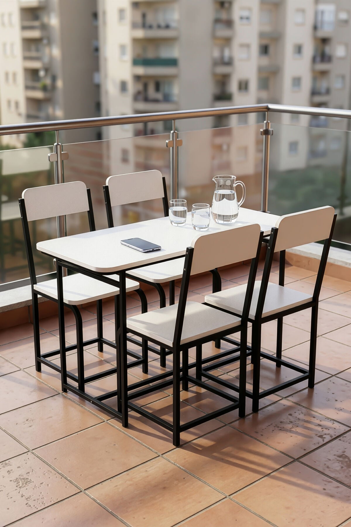 MD Minor Kitchen Table Set Melamine-faced chipboard White 120x52