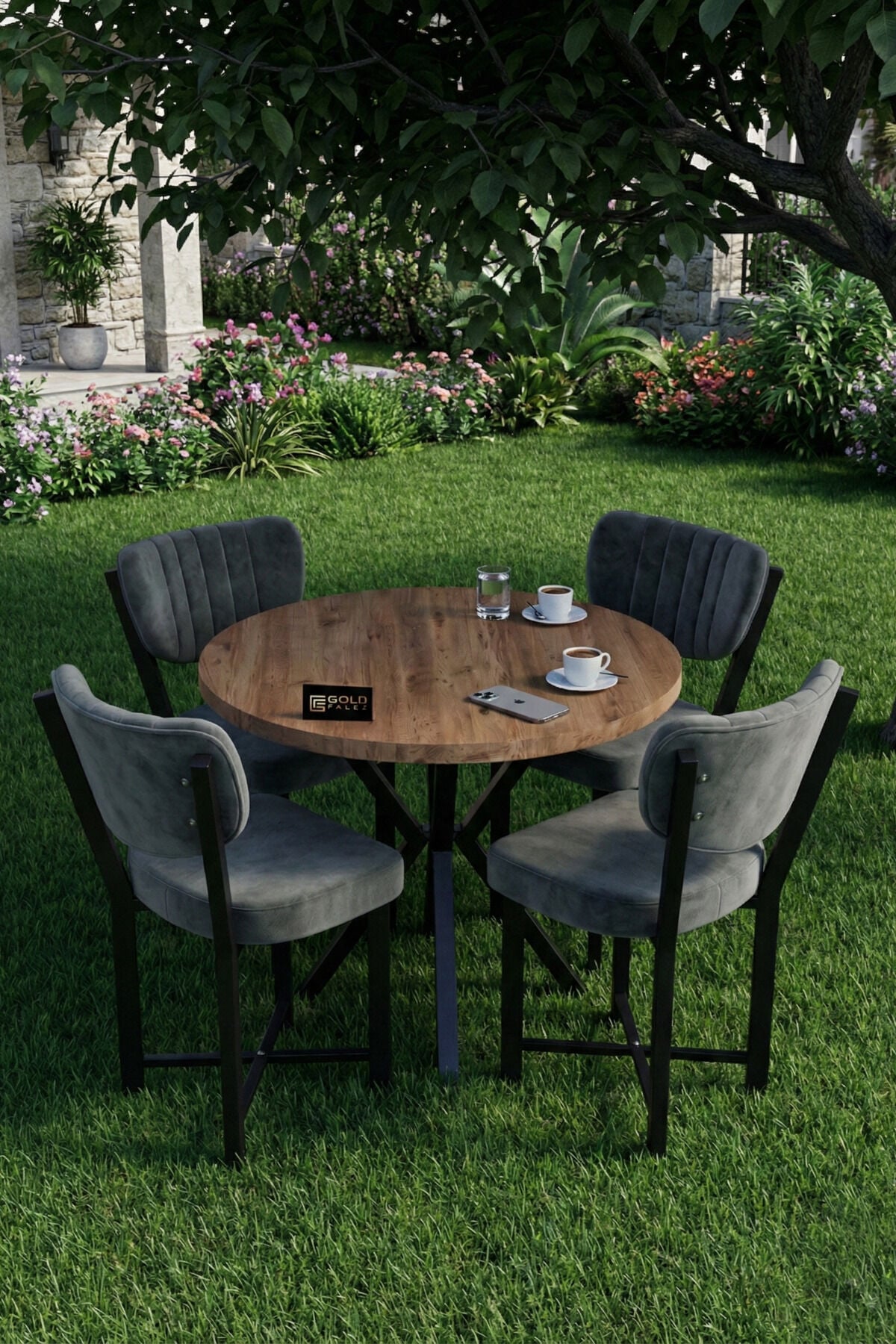 MD Elma Table Set Multi-coloured Anthracite 90 cm