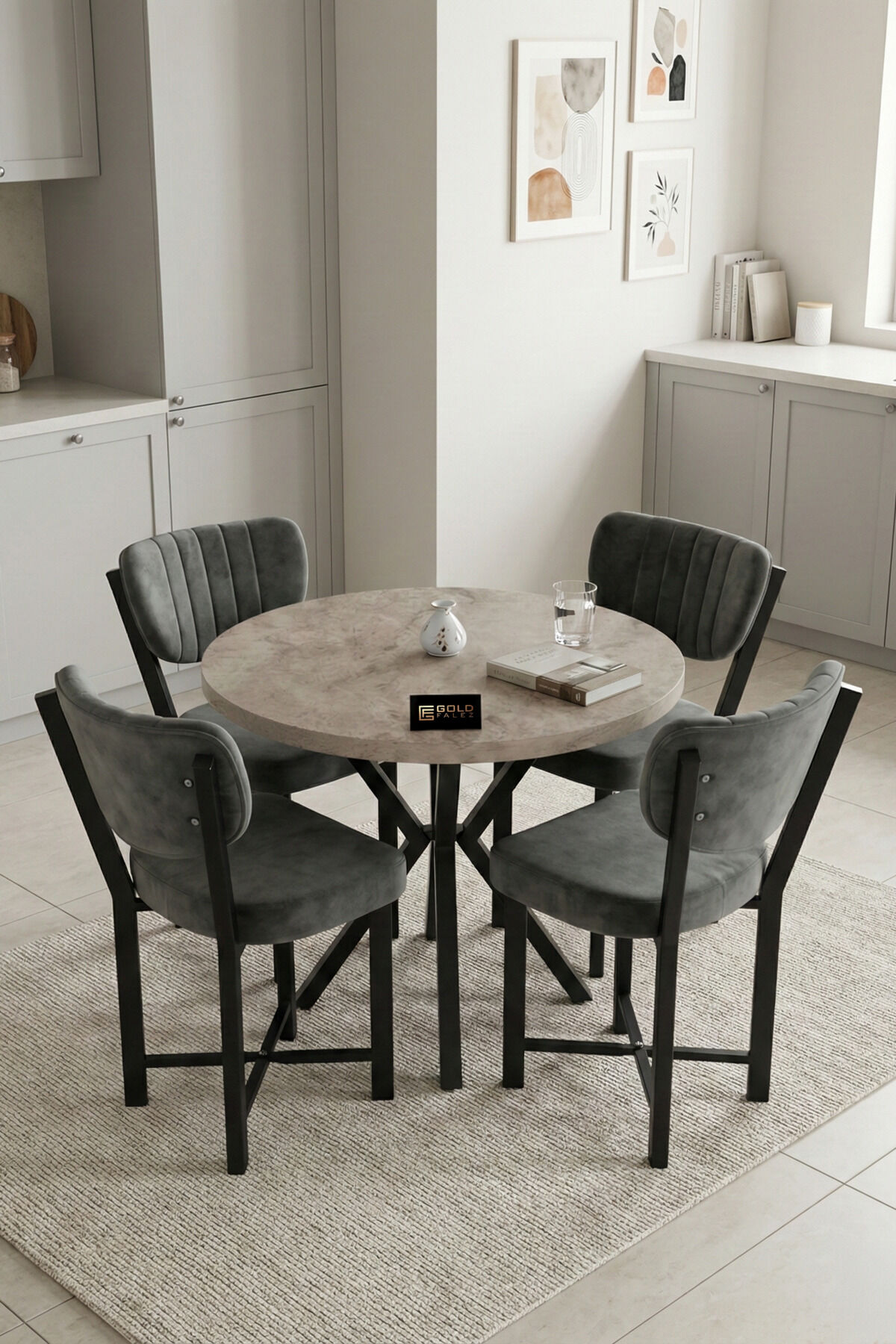 MD Elma Table Set Beige Anthracite 90 cm