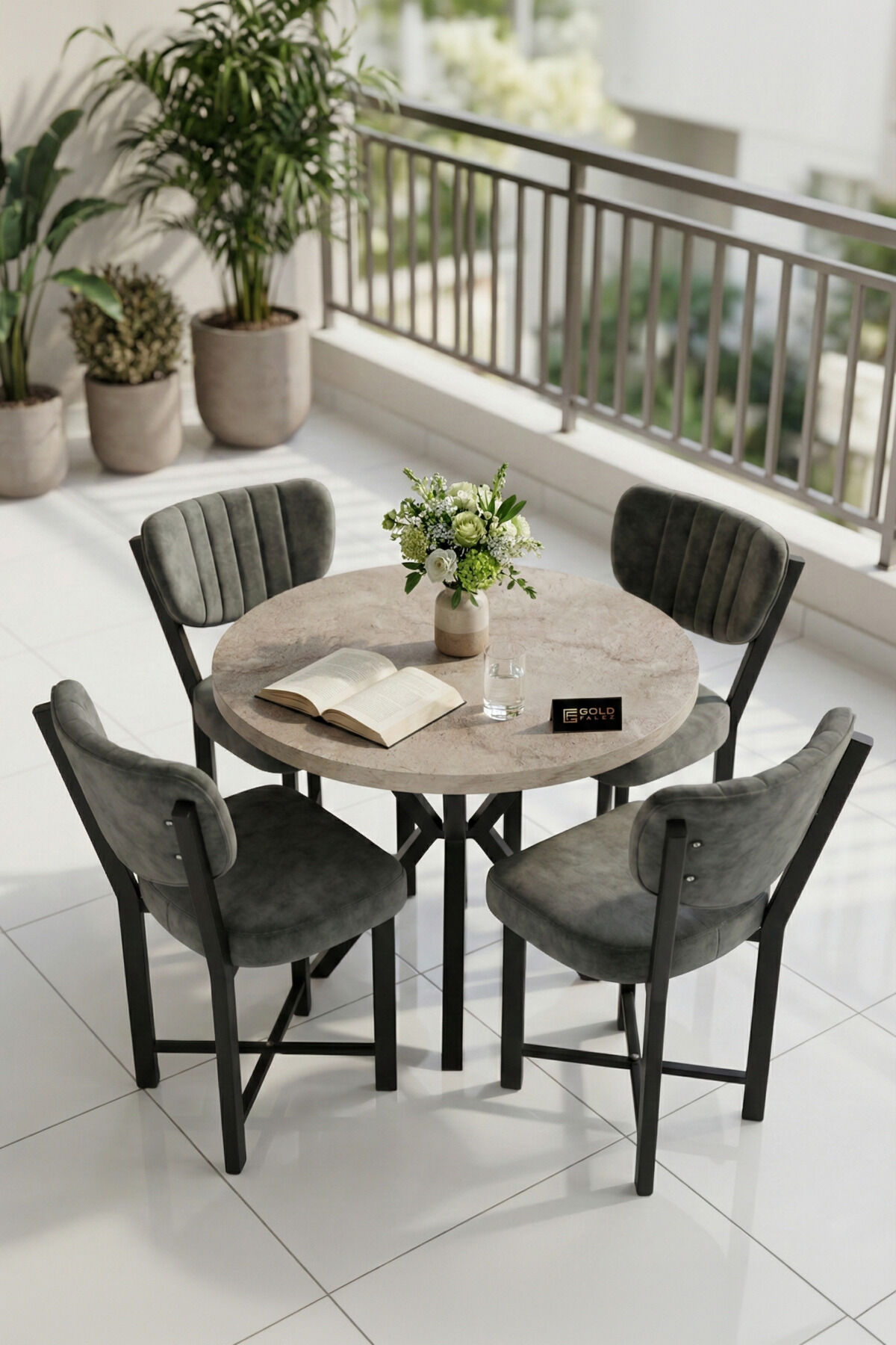 MD Elma Table Set Beige Anthracite 90 cm