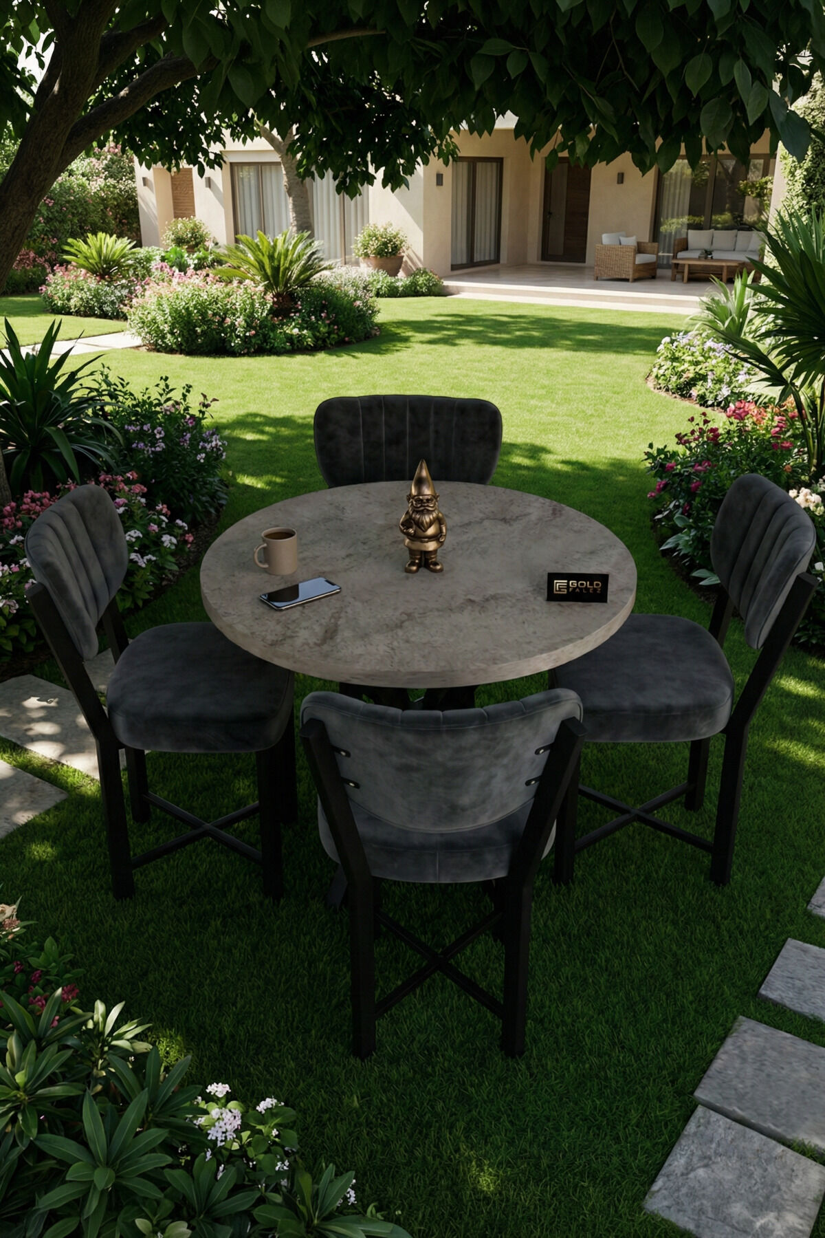MD Elma Table Set Beige Anthracite 90 cm