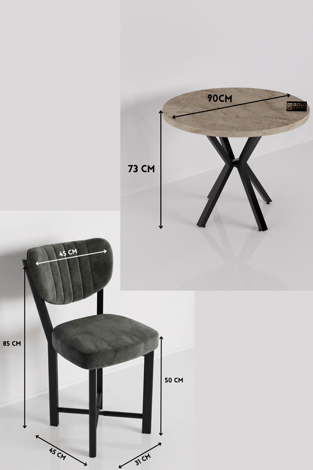 MD Elma Table Set Beige Anthracite 90 cm