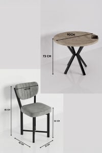 MD Elma Masa Seti Ekru Gri 90 cm