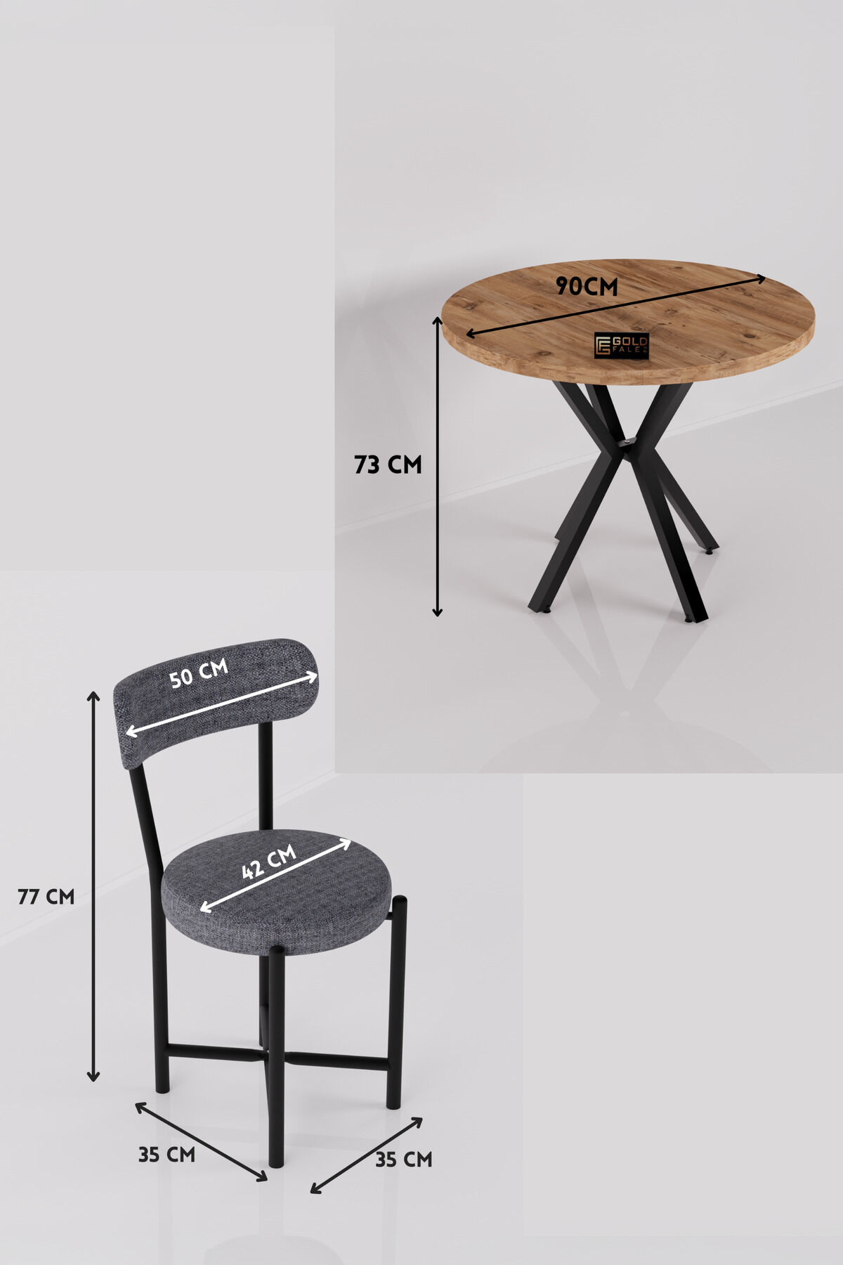 MD Teddy Table Set Grey Anthracite 90 cm