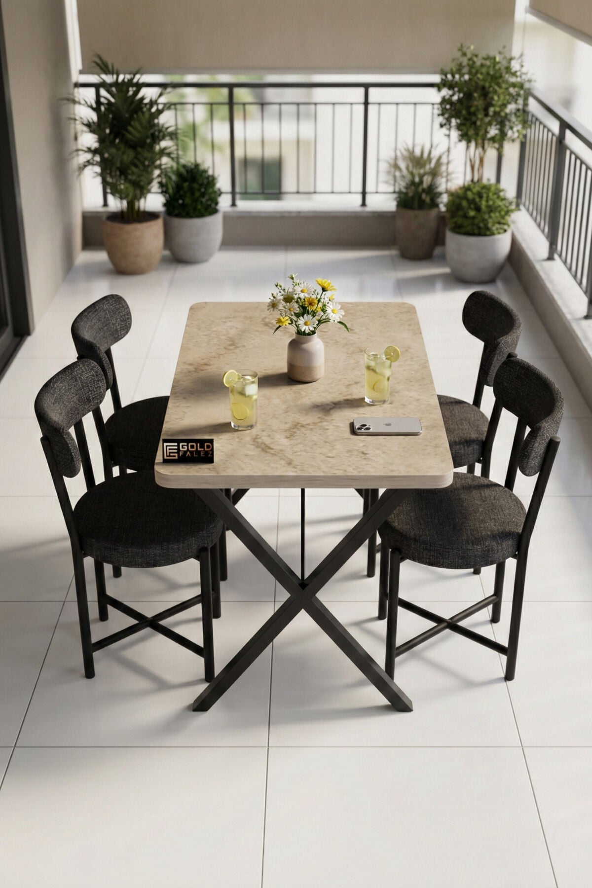 Mutfak Masası 4 Sandalyeli Set 110x70 cm Modern Bahçe Cafe Masa Takımı 4 Kişilik Tedy 9883 Anstrasit