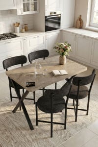 Mutfak Masası 4 Sandalyeli Set 110x70 cm Modern Bahçe Cafe Masa Takımı 4 Kişilik Tedy 9883 Anstrasit