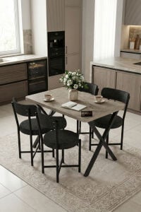 Mutfak Masası 4 Sandalyeli Set 110x70 cm Modern Bahçe Cafe Masa Takımı 4 Kişilik Tedy 9883 Anstrasit
