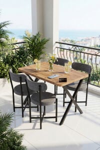 Mutfak Masası 4 Sandalyeli Set 110x70 cm Modern Bahçe Cafe Masa Takımı 4 Kişilik Tedy 9880 Gri